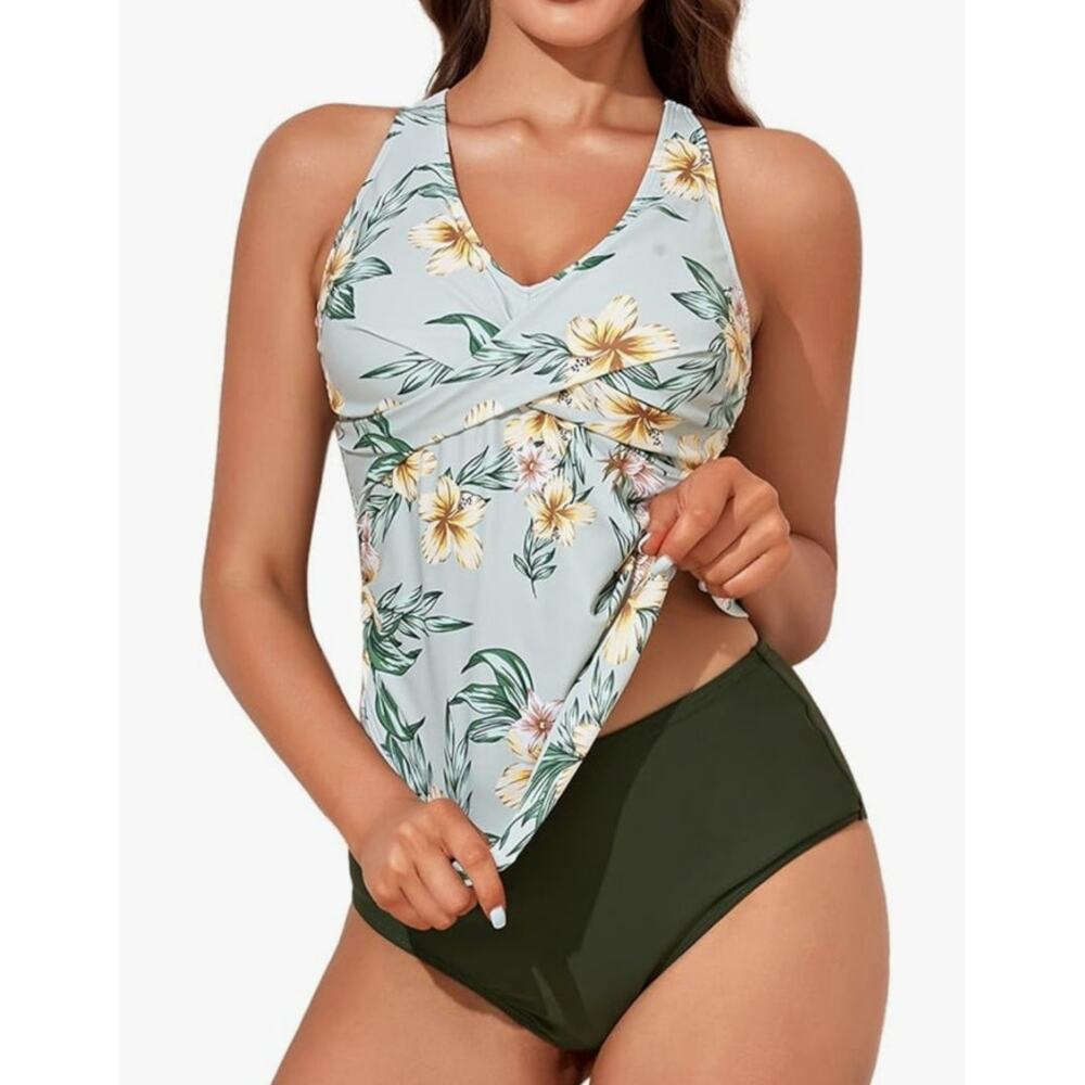 SummerMae Women's Tankini Swimsuit Tummy Control Criss Cross Back, Size M